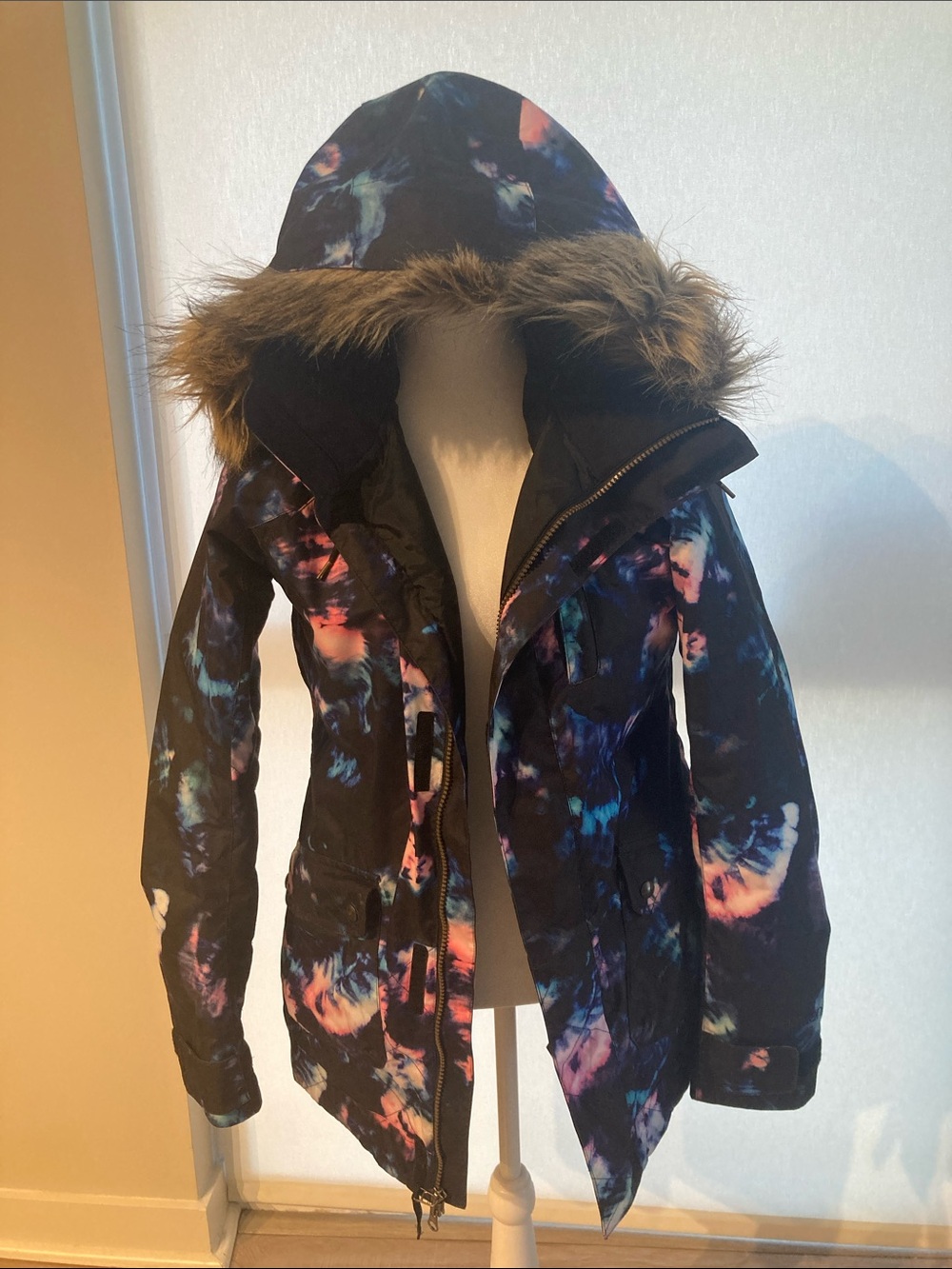 Burton Black Multi-Color Faux-Fur Hooded Ski Jacket